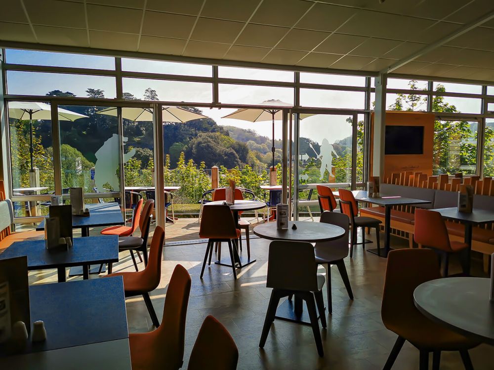 Kents Cavern café overlooking Ilsham Valley, Torquay