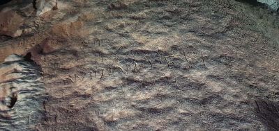 inscription from William Petre, 1571, at Kents Cavern