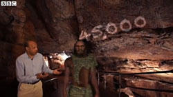 BBC's Pallab Ghosh walks with a Neanderthal in Kents Cavern