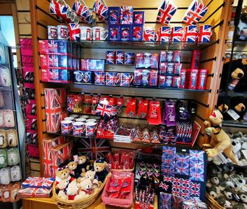 Union Jack souvenirs in Kents Cavern shop